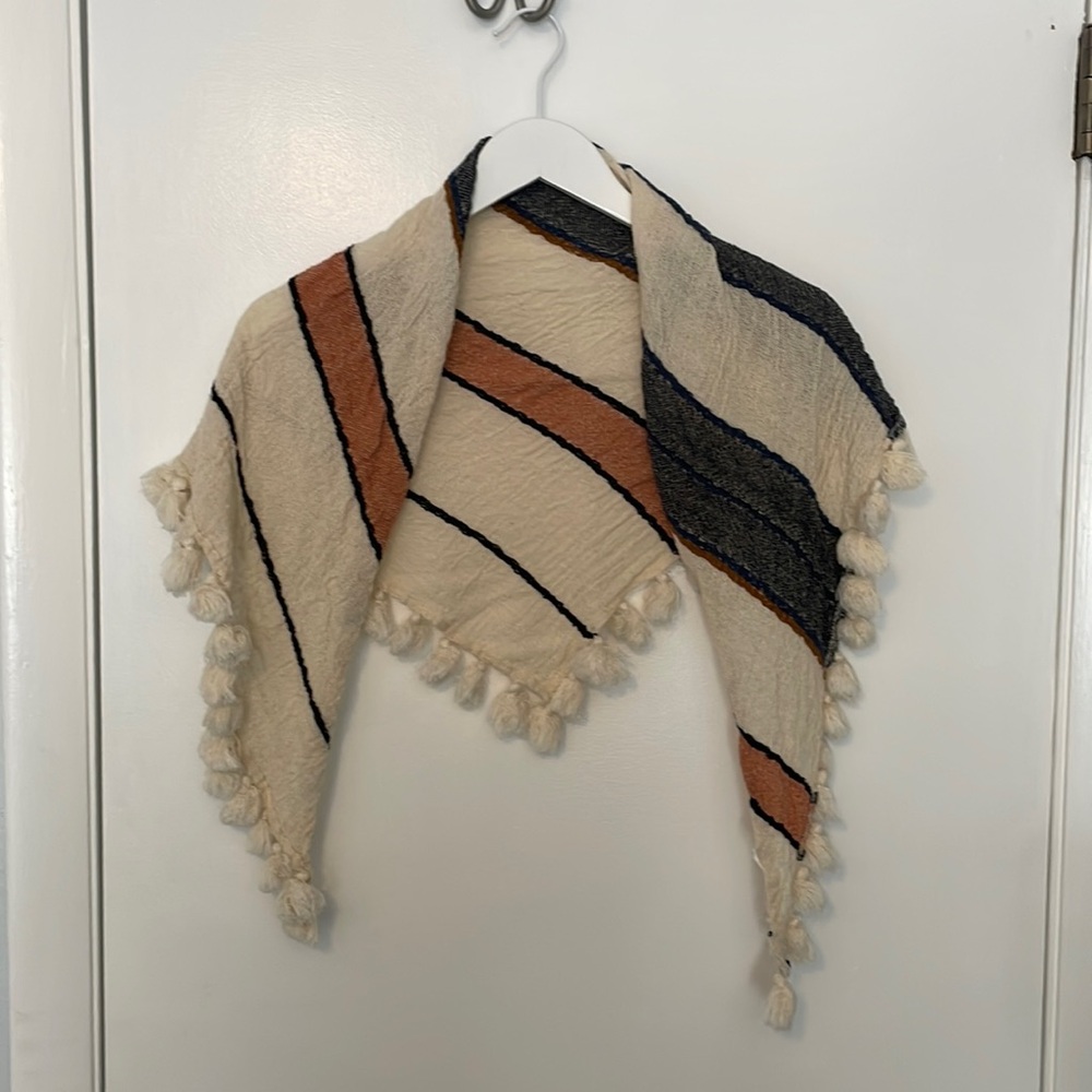 Striped Triangle Scarf with Tassels